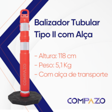 Balizador Tubular Tipo II com Alça Refletivo Laranja Kteli