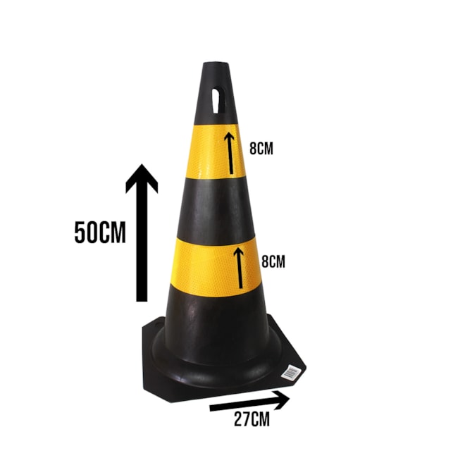 Cone Flexível Preto e Amarelo Refletivo 50cm