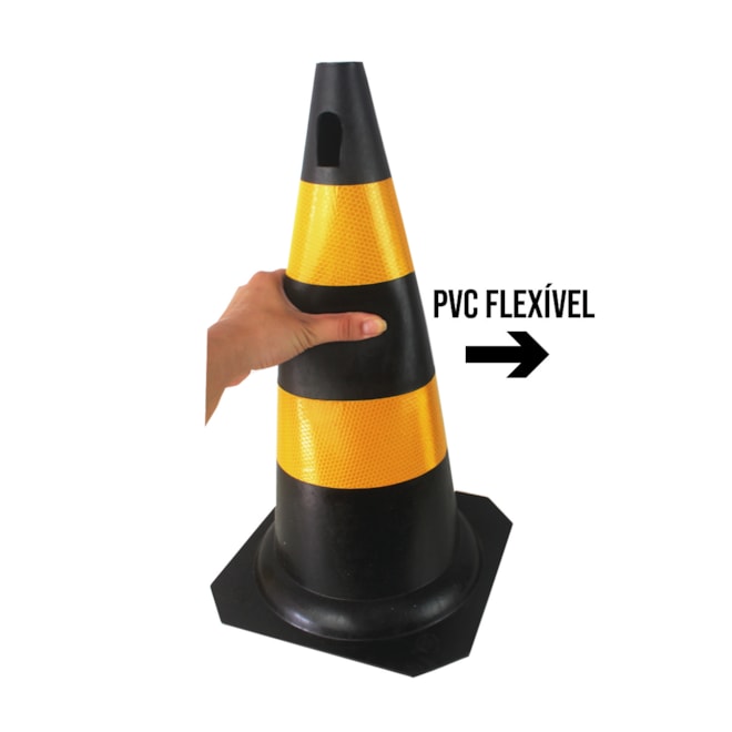 Cone Flexível Preto e Amarelo Refletivo 50cm