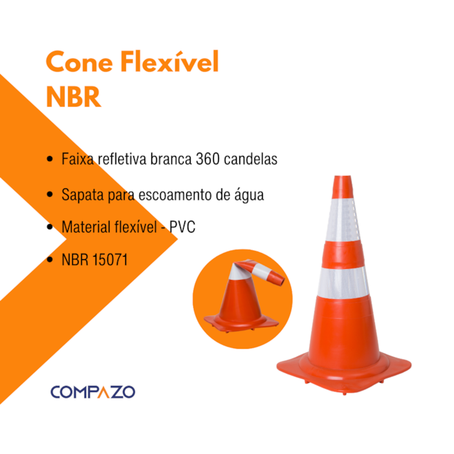 Cone NBR 15071 Flexível de Sinalização Laranja/Branco 75CM