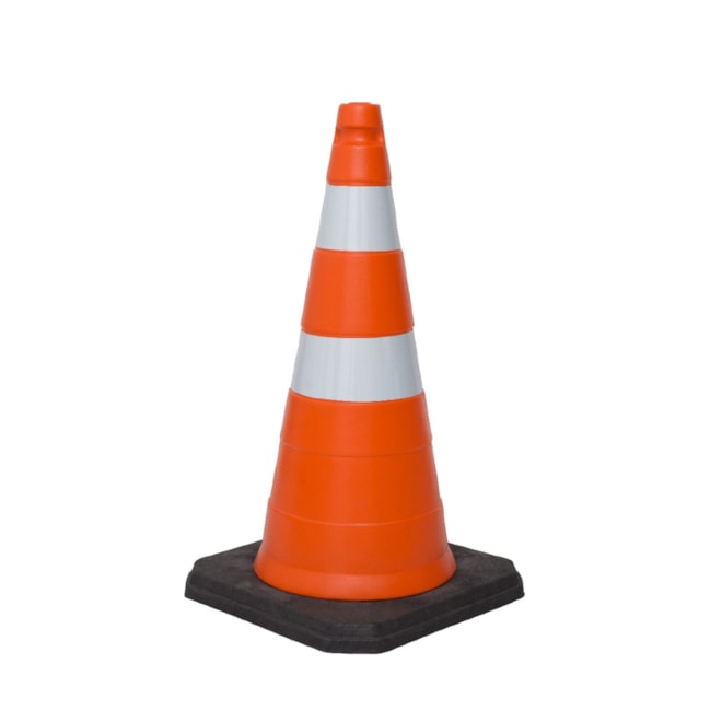 Cone Obra Semi Flexível Base borracha de Sinalização Laranja/Branco 75CM