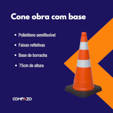 Cone Obra Semi Flexível Base borracha de Sinalização Laranja/Branco 75CM