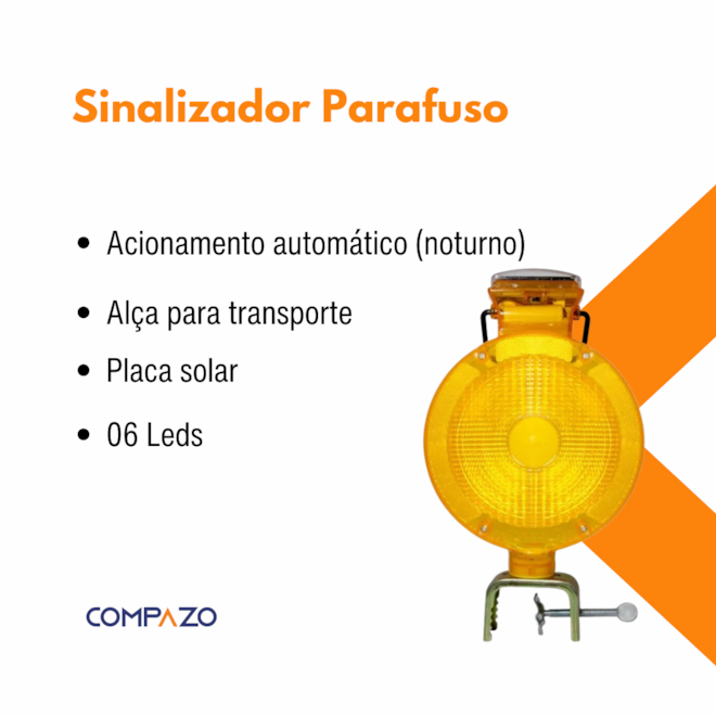 Sinalizador Viário Parafuso Solar Para Cone