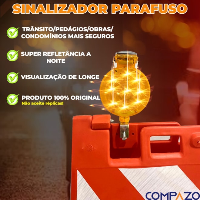 Sinalizador Viário Parafuso Solar Para Cone